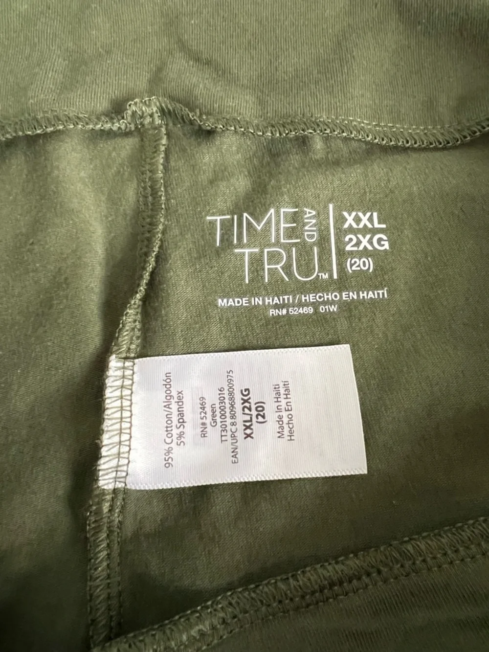Time and Tru Size XXL Green Leggings Elastic Waist Activewear NWT